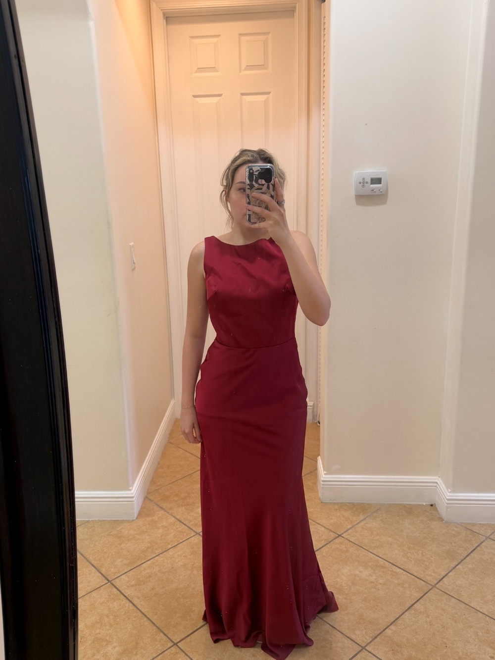AW Bridal burgundy Satin Draped low back Cowl neck Dress